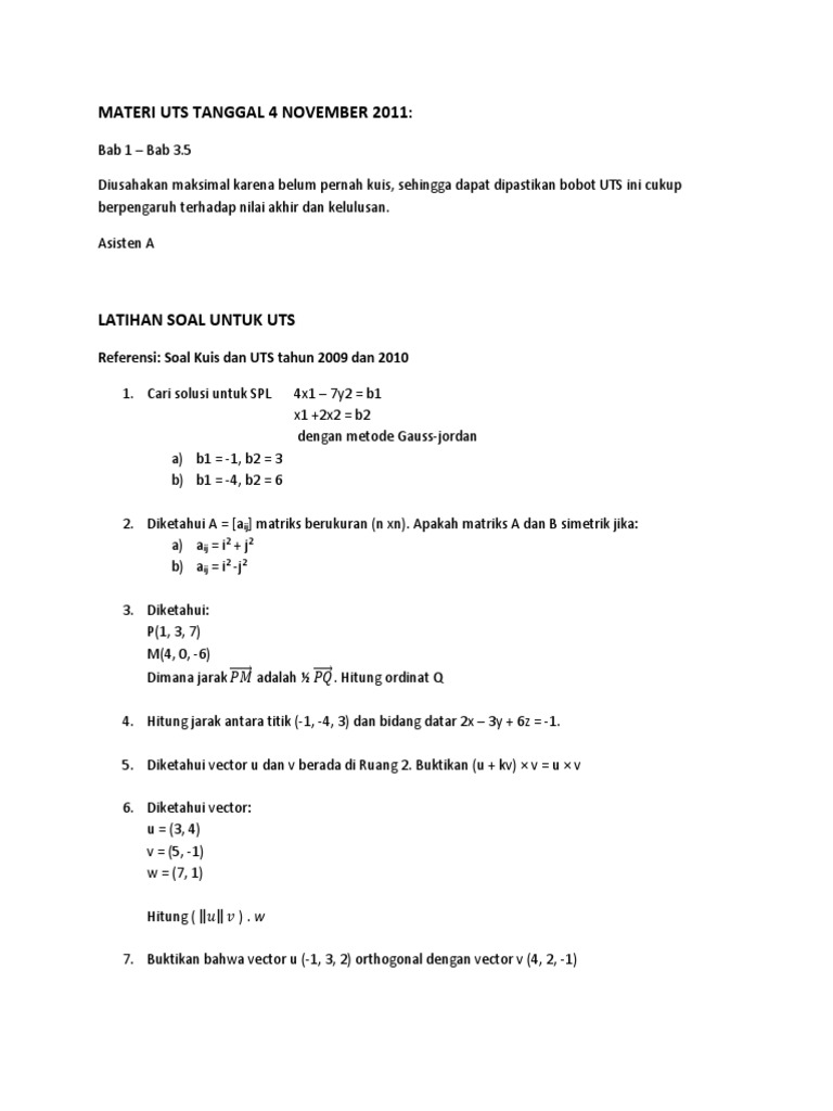 24 Contoh Soal Uts Aljabar Linear Kumpulan Contoh Soal