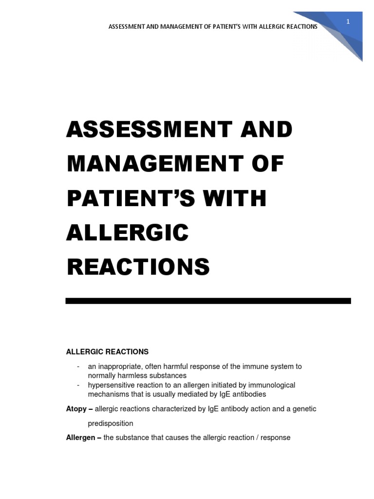 Allergy Reaction Assessment and Management | PDF | Allergy | Allergen