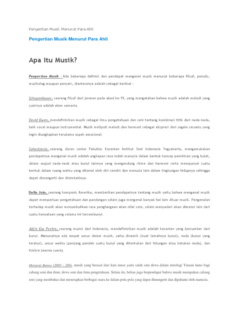 Pengertian Musik Menurut Para Ahli Pdf