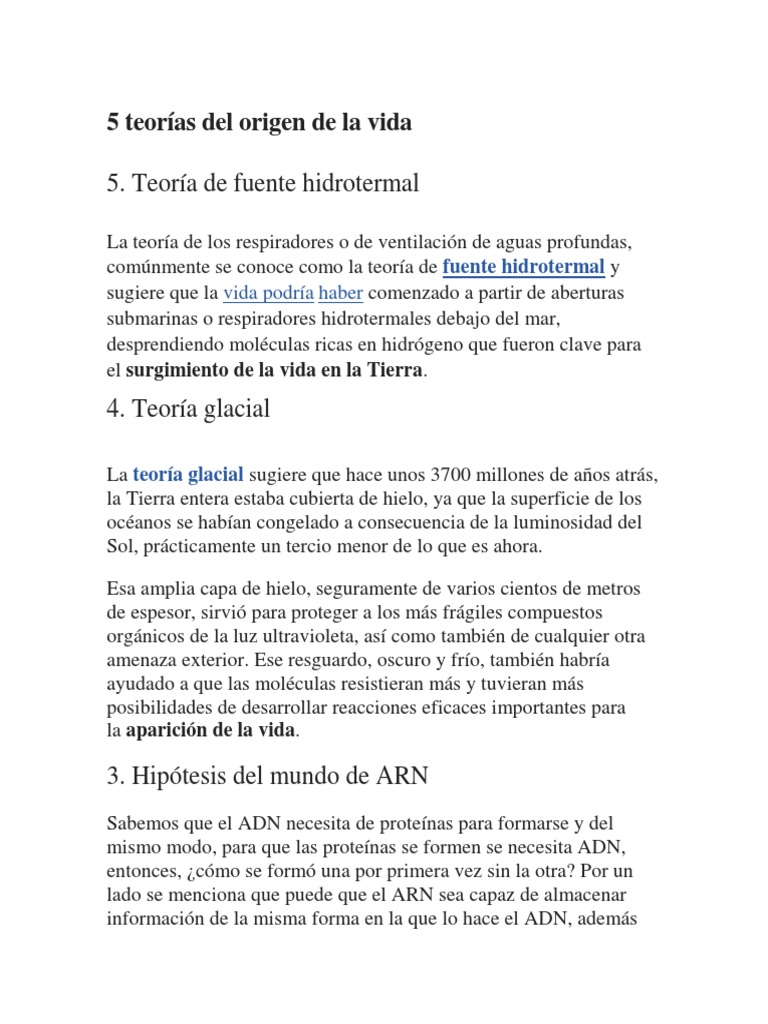 Teorías sobre el origen de la vida | PDF | Abiogénesis | Vida