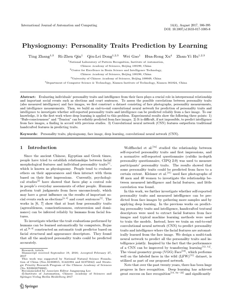 Predicting Personality Traits from Faces | PDF | Deep Learning ...