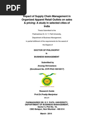 Impact Of Supply Chain Management In Organized Apparel Retail Outlets On Sales Pricing A Study In Selected Cities Of India Anurag Shrivastava Pdf Supply Chain Retail