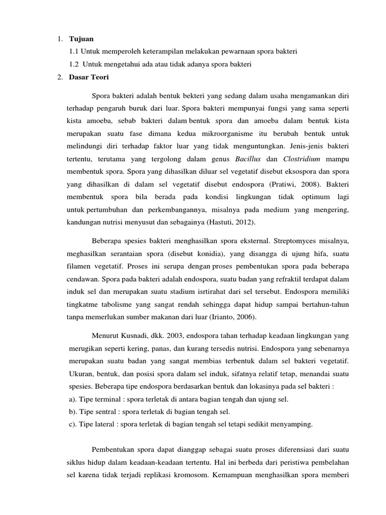 Tujuan Dasar Teori Pewarnaan Spora Bakteri | PDF