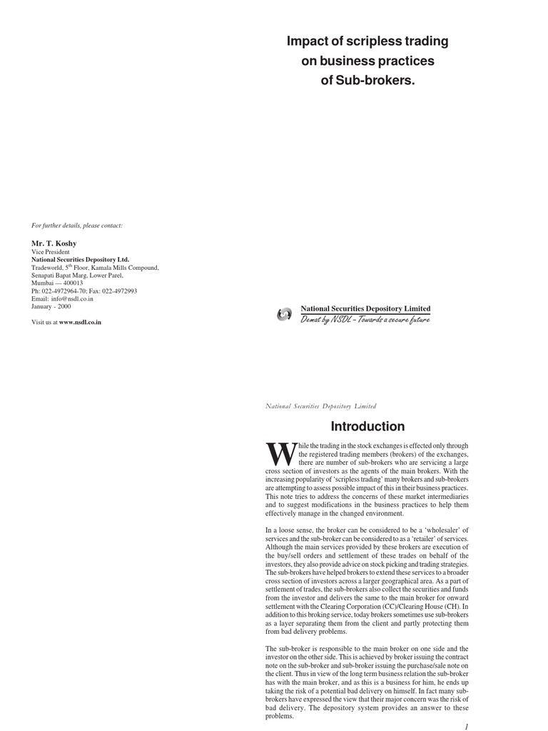 Impact of Scripless Trading on Sub-Brokers | PDF | Securities (Finance ...