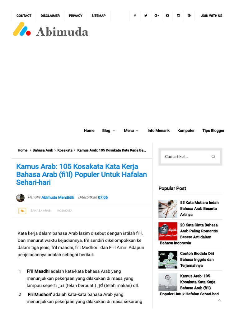 Kata Kerja Dalam Bahasa Arab Beserta Artinya Kumpulan  Kata Kerja Dalam Bahasa Arab Beserta Artinya Kumpulan