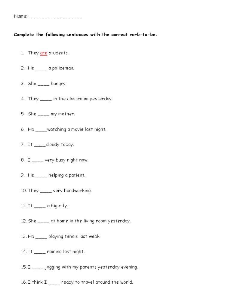 Verb to Be Sentence Completion Worksheet | PDF | Wellness