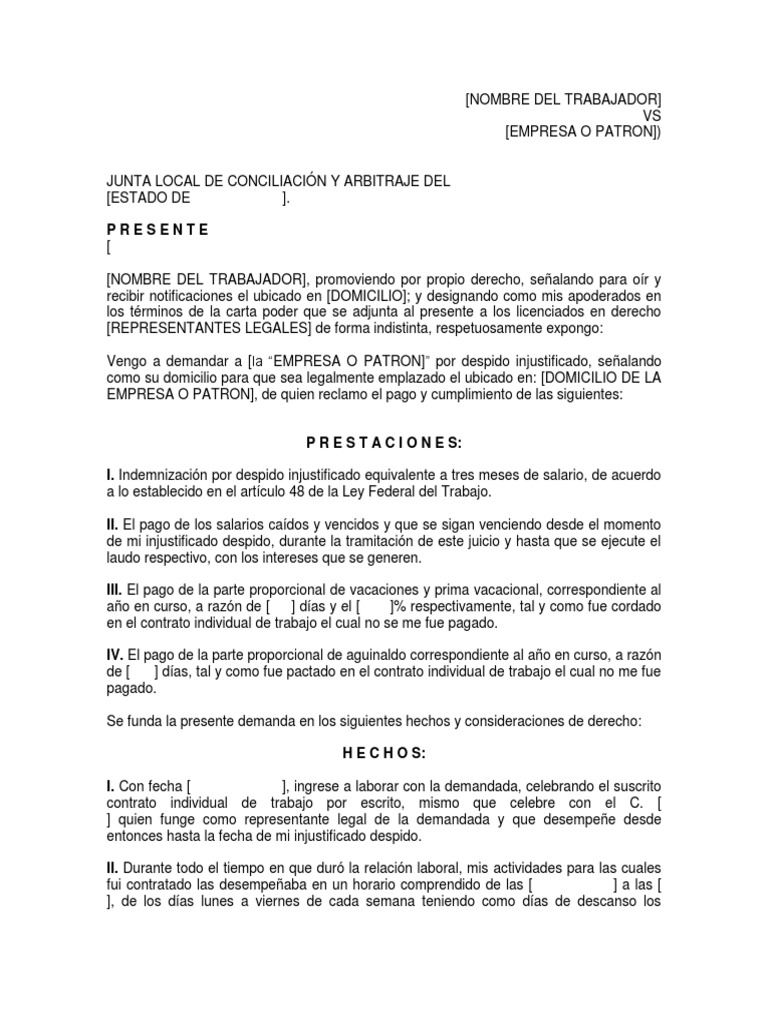 MACHOTE Laboral Demanda Despido Injustificado | PDF | Salario | Demanda  judicial