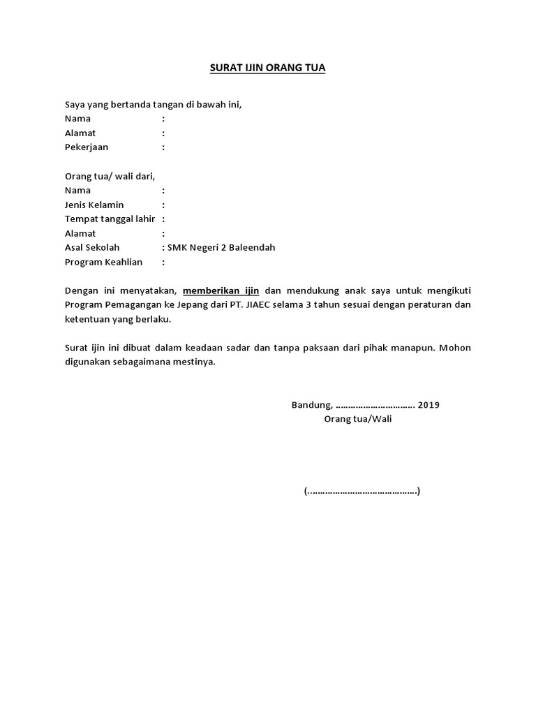 Download 66+ Contoh Surat Izin Orang Tua Terbaru Gratis