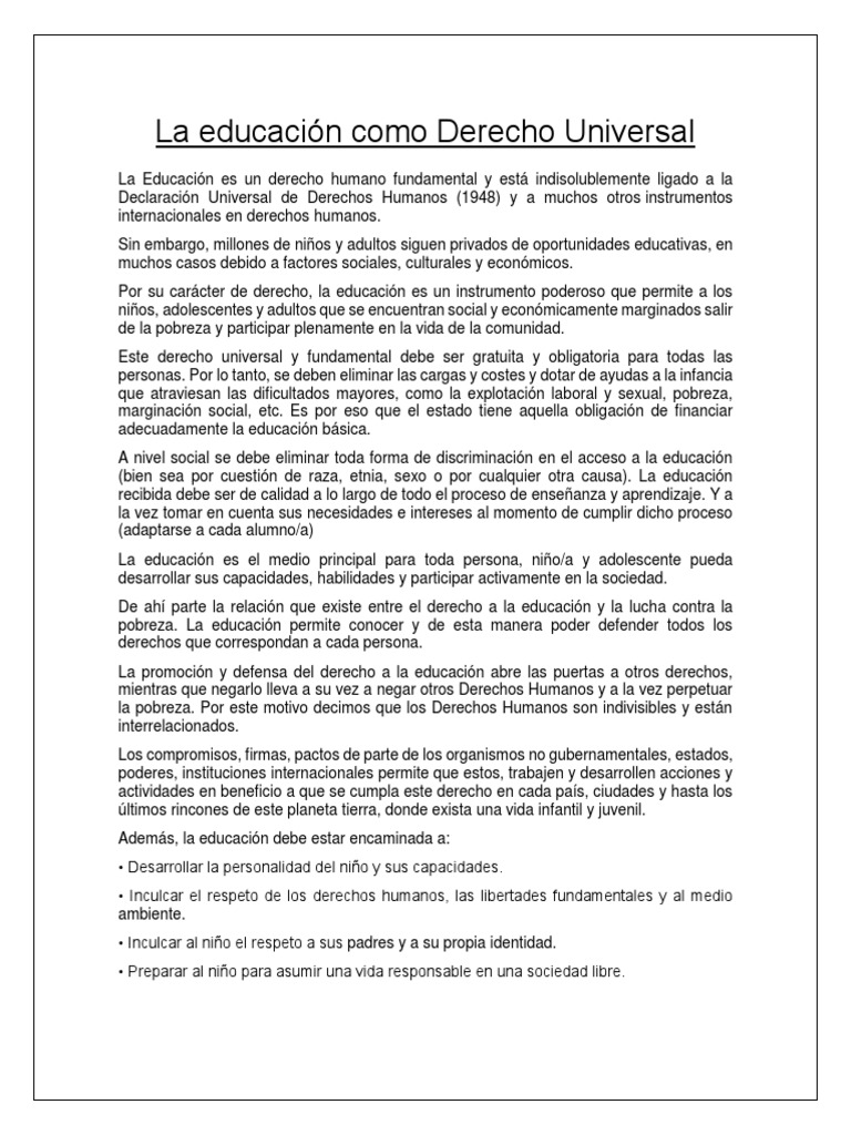 Educación: Derecho Humano Universal | PDF | Derechos humanos | Pobreza