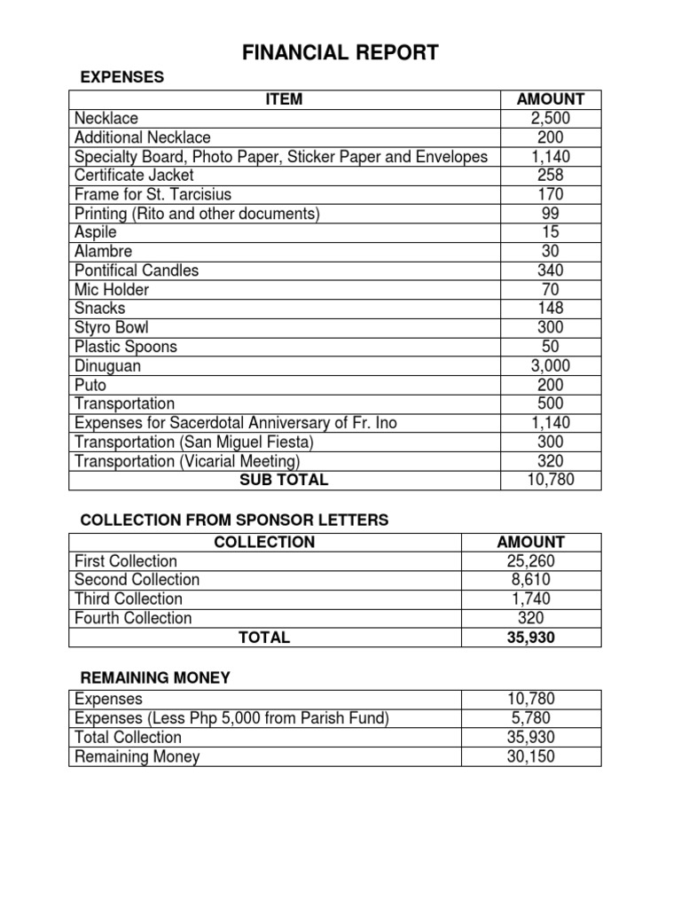Financial Report Summary and Balances | PDF