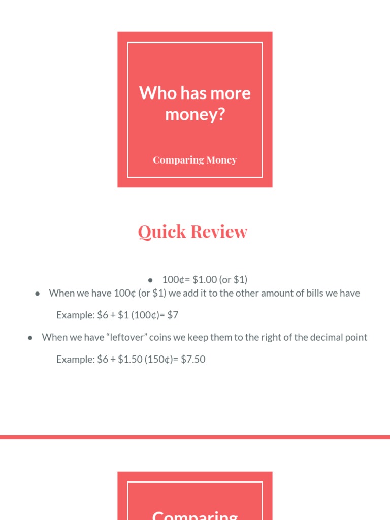 Comparing Amounts of Money | PDF | Cooking, Food & Wine | Teaching ...
