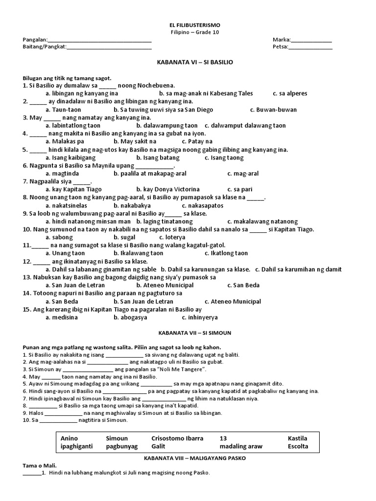 Quiz El Fili 6-10 | PDF