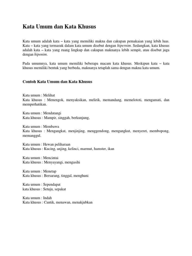 Pengertian Kata Umum dan Khusus | PDF