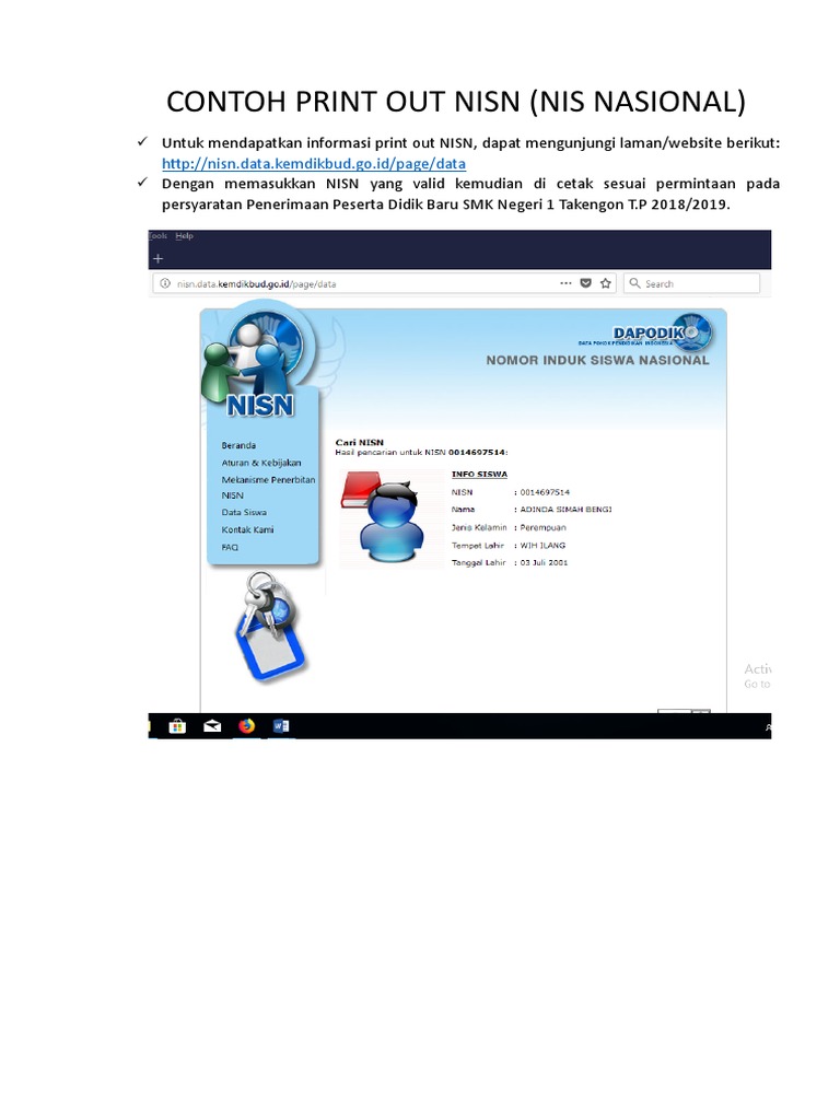 Contoh Print Out Nisn