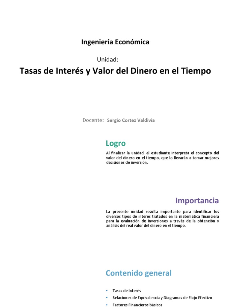 U1 Tasas de Interés y Valor Del Dinero en El Tiempo Definitivo | PDF ...
