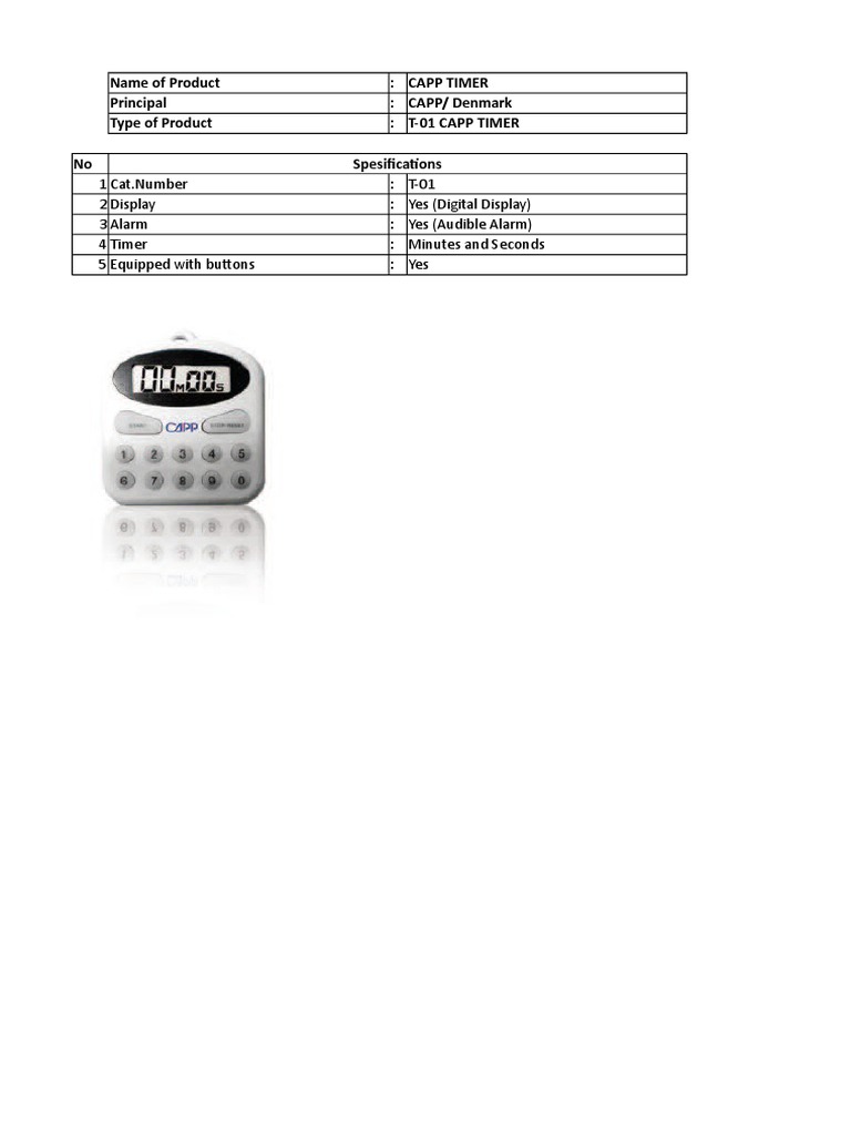 CAPP T-01 Digital Timer Specifications | PDF | Computers