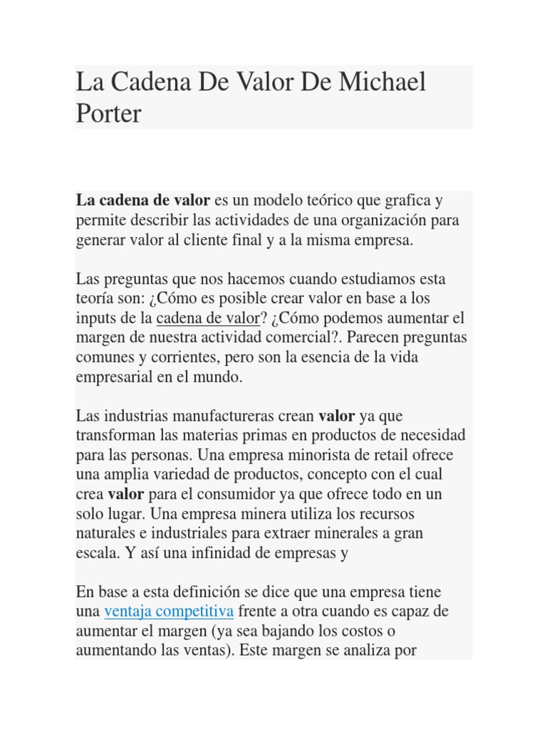 La Cadena de Valor de Michael Porter | PDF | Cadena de valor | Logística