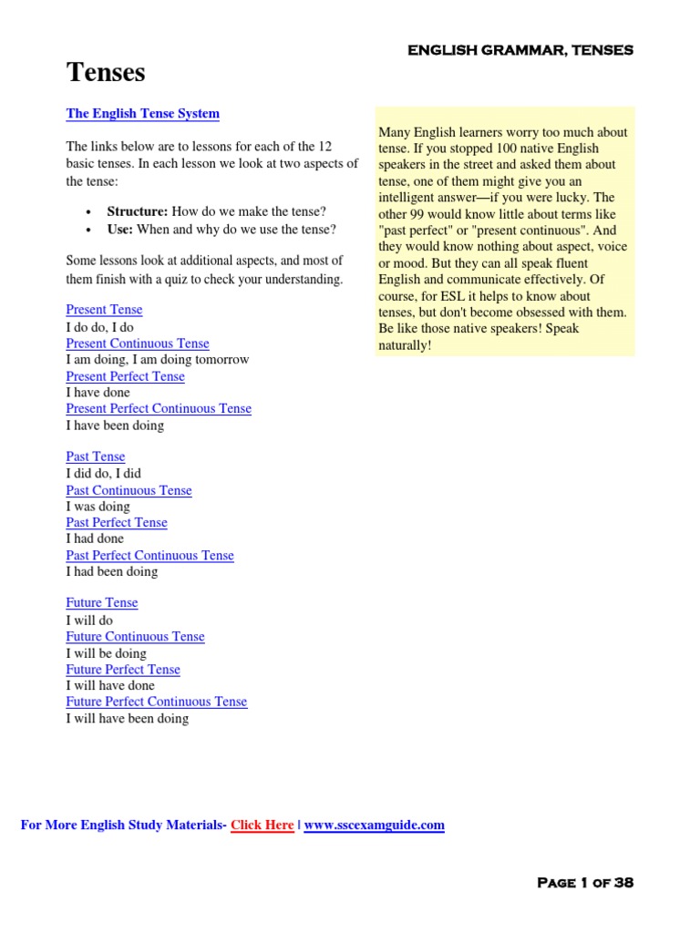General English Grammar Tips - Tenses Download in PDF | PDF | Perfect ...