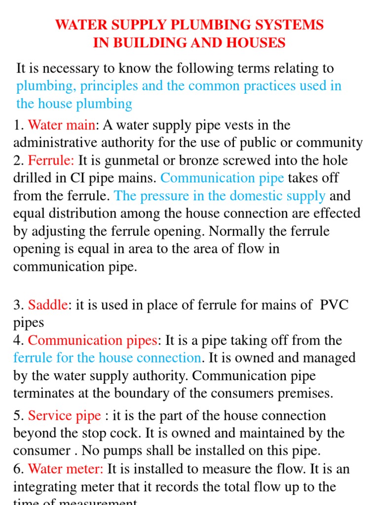 Plumbing Water Supply Systems Overview | PDF | Plumbing | Water Supply
