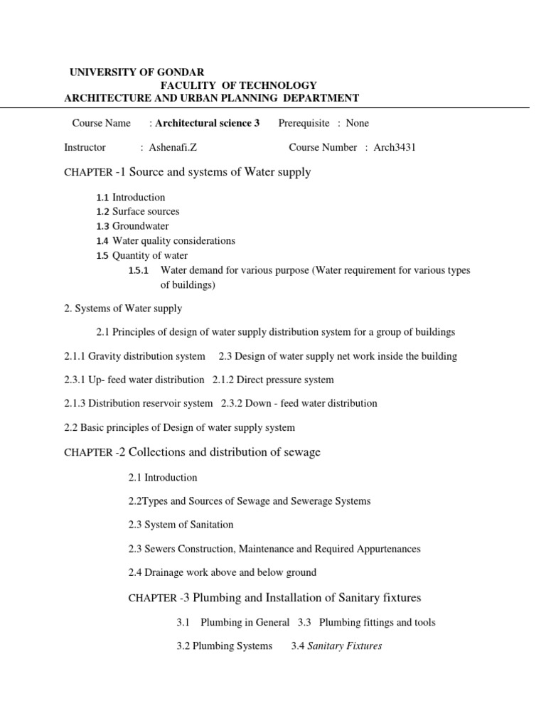 1 Source and Systems of Water Supply: Faculity of Technology ...
