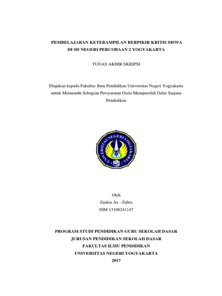 Skripsii Kualitatif Pembelajran Berpikir Kritis Pdf