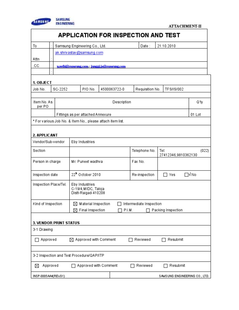 Inspection Request for Job SC-2252 | PDF | Business