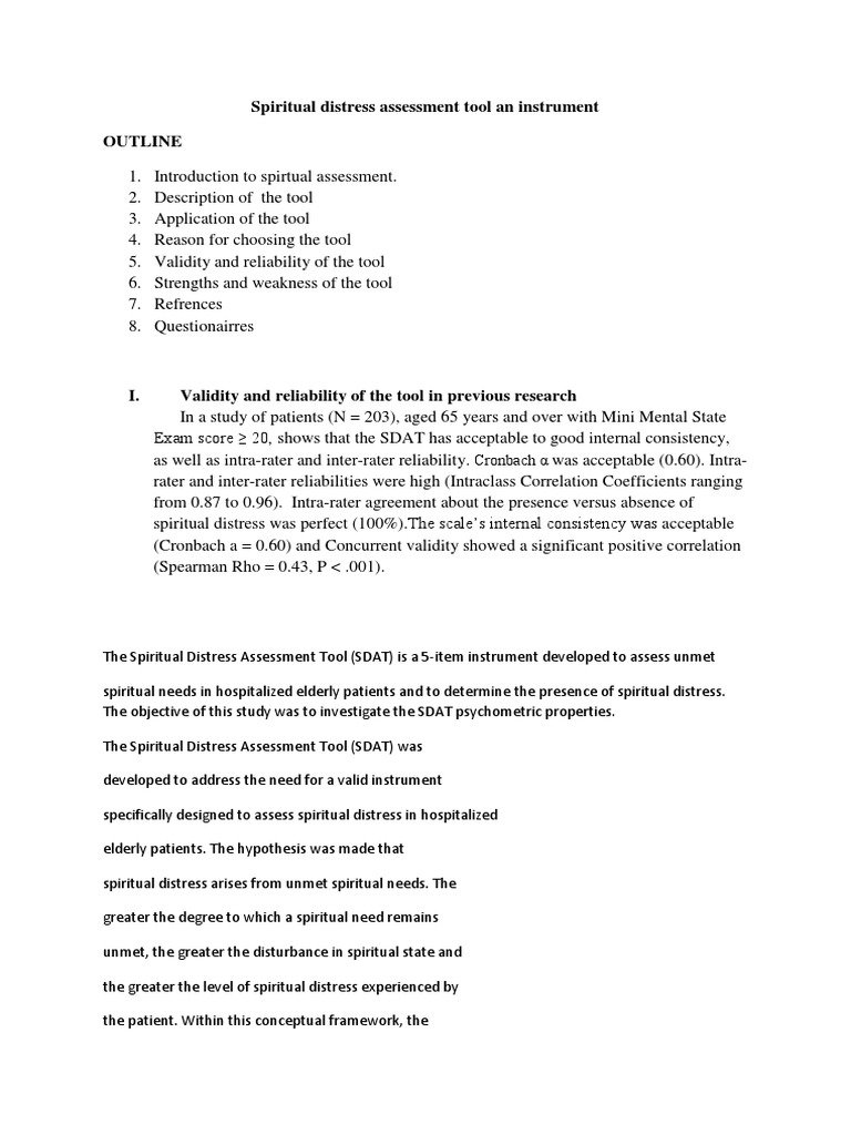 Spiritual Distress Assessment Tool An Instrument Outline | PDF | Geriatrics | Validity (Statistics)