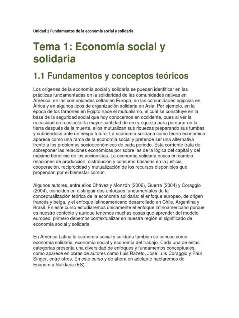 Fundamentos de la Economía Social y Solidaria | PDF | Economía social ...