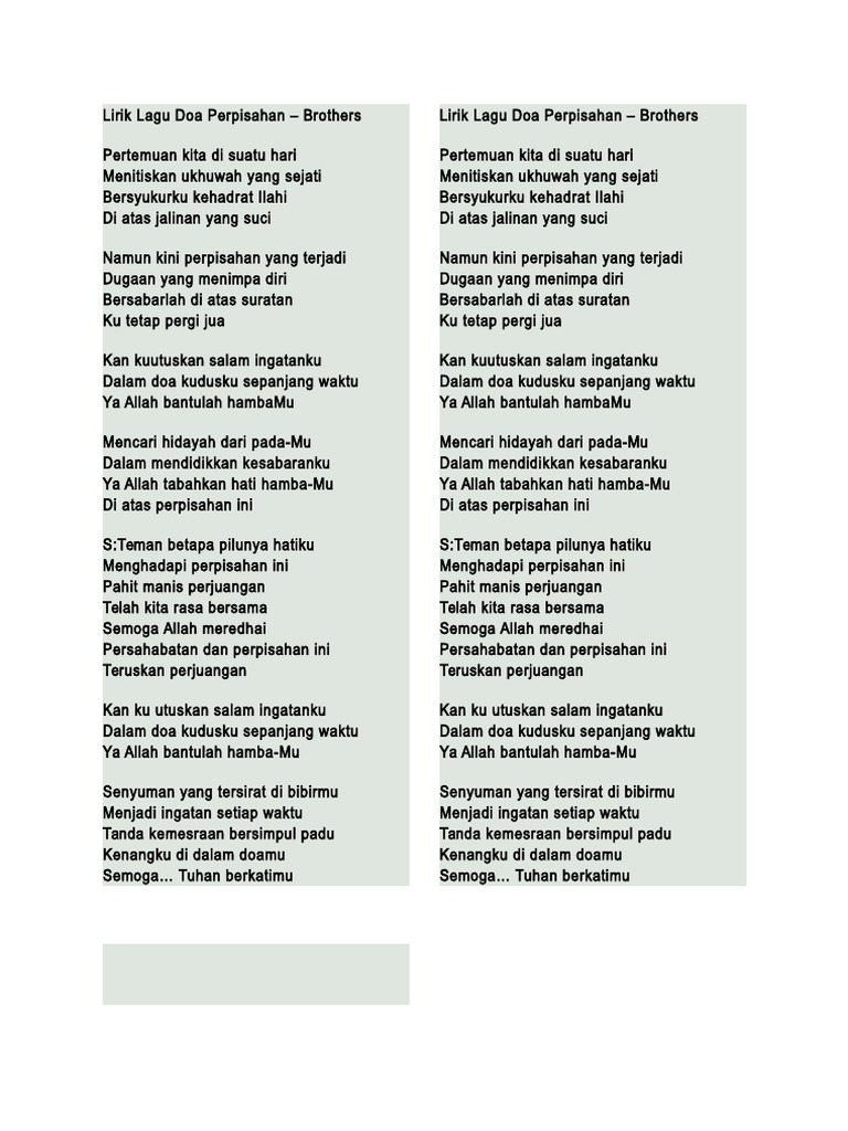 Lirik Lagu Doa Perpisahan