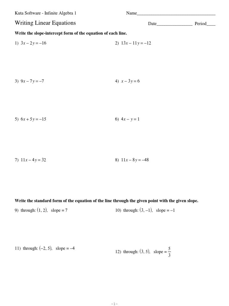 Writing Linear Equations  PDF  Algebra  Equations