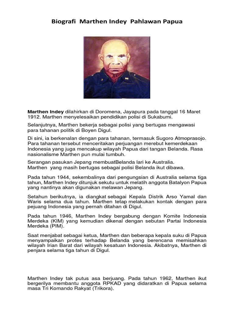 Biografi Marthen Indey Pahlawan Papua Pdf