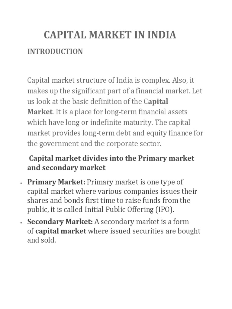 Overview of Indian Capital Market | PDF | Financial Markets | Capital ...