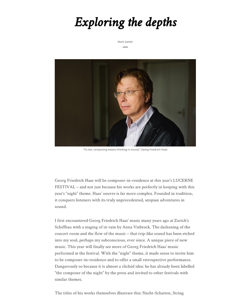 Exploring The Depths Mark Sattler PDF Chamber Music Classical Music