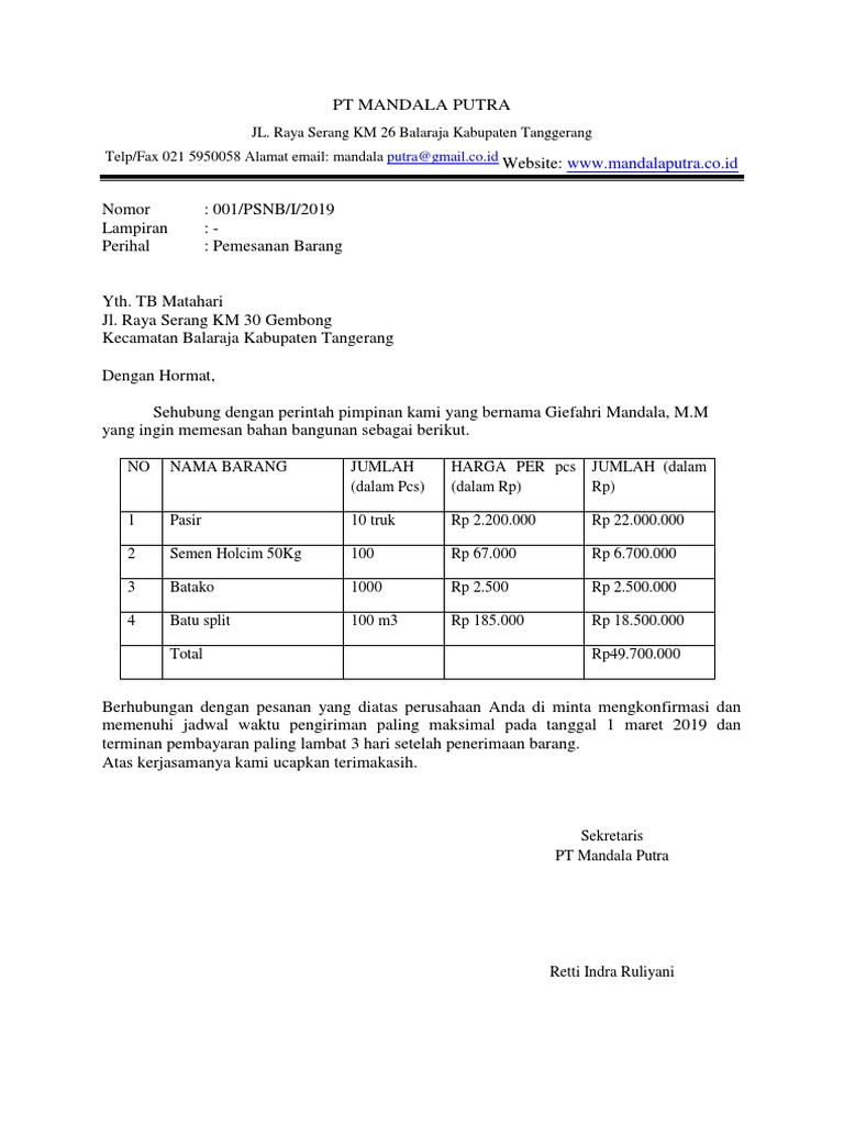 Download 65+ Contoh Surat Order Pengiriman Adalah Terbaik Gratis