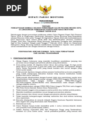 Pengumuman Pendaftaran Kembali Cpns Formasi 2018 Kab Parigi Moutong