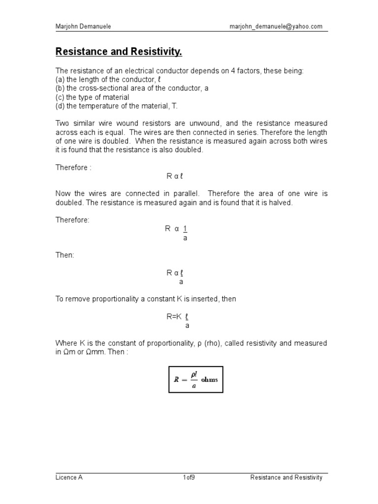 Resistance and Resistivity Overview | PDF | Electrical Resistivity And ...
