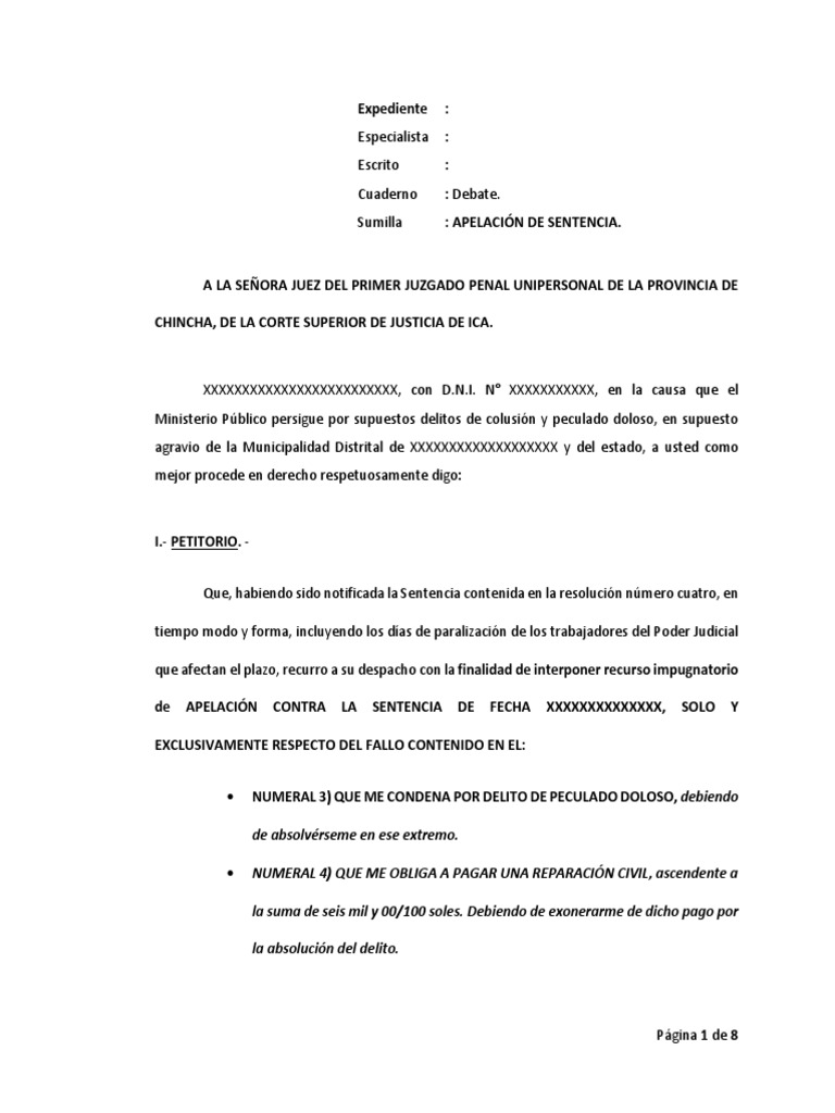 Apelacion Sentencia Penal | Descargar gratis PDF | Debido al proceso