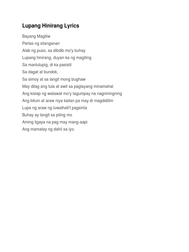 Lupang Hinirang Lyrics Pdf