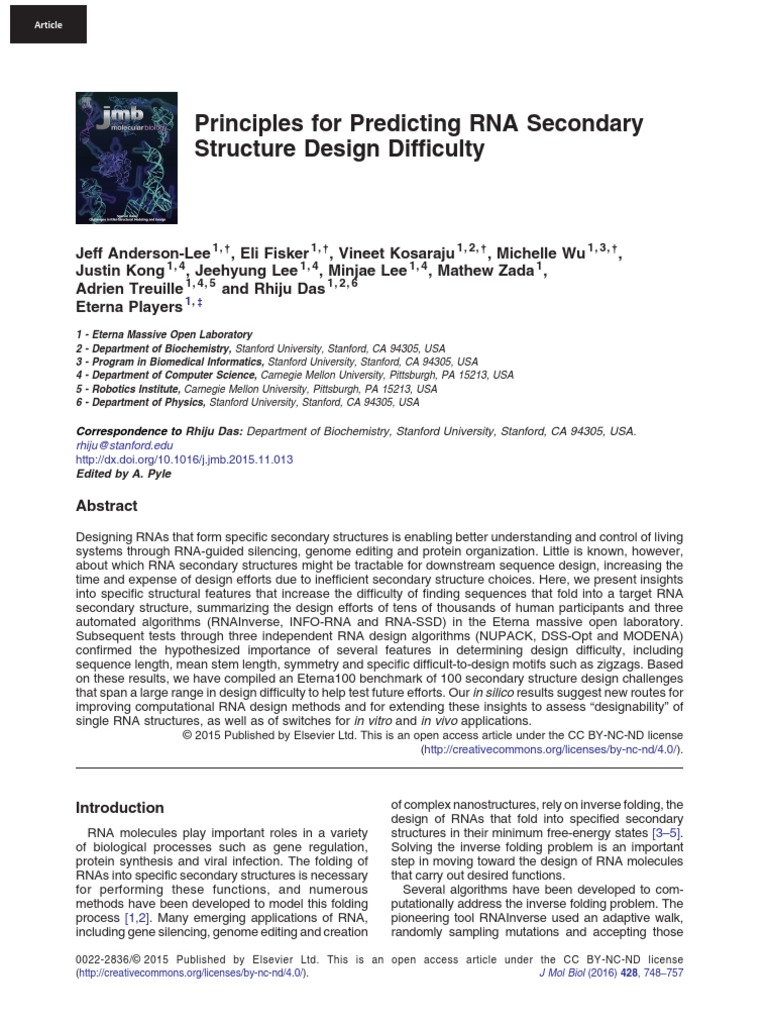 Principles For Predicting RNA Secondary Structure 2016 Journal of ...