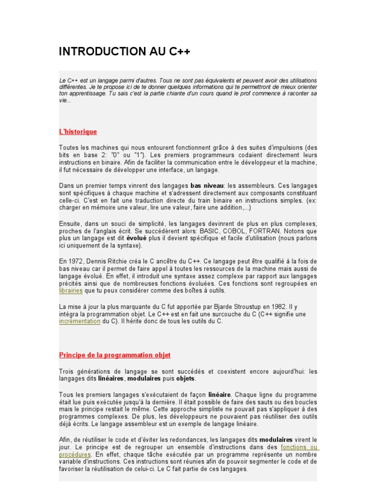 Introduction au C++ pour débutants | PDF