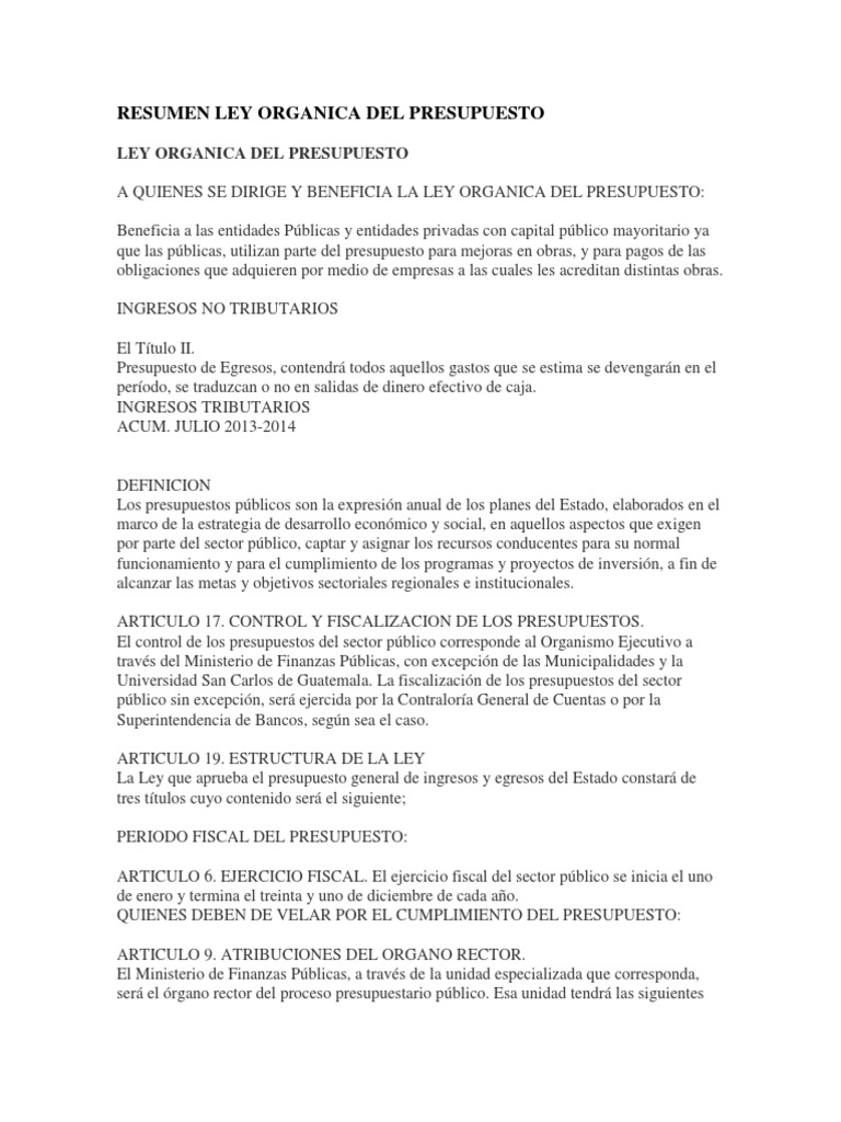 Resumen Ley Organica Del Presupuesto Presupuesto Sociedad de responsabilidad limitada