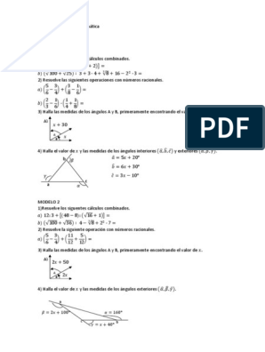 Modelos de Examen Primer Año de Secundaria Matemática | PDF