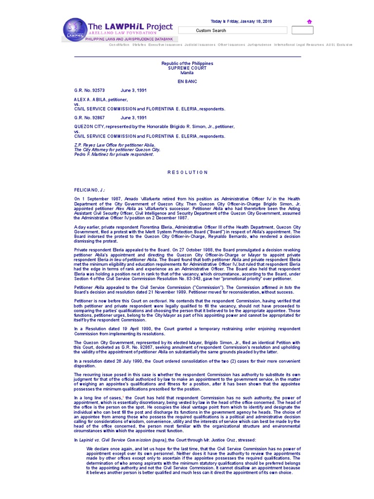Simon vs. Civil Service Commission | PDF | Civil Service | Judgment (Law)