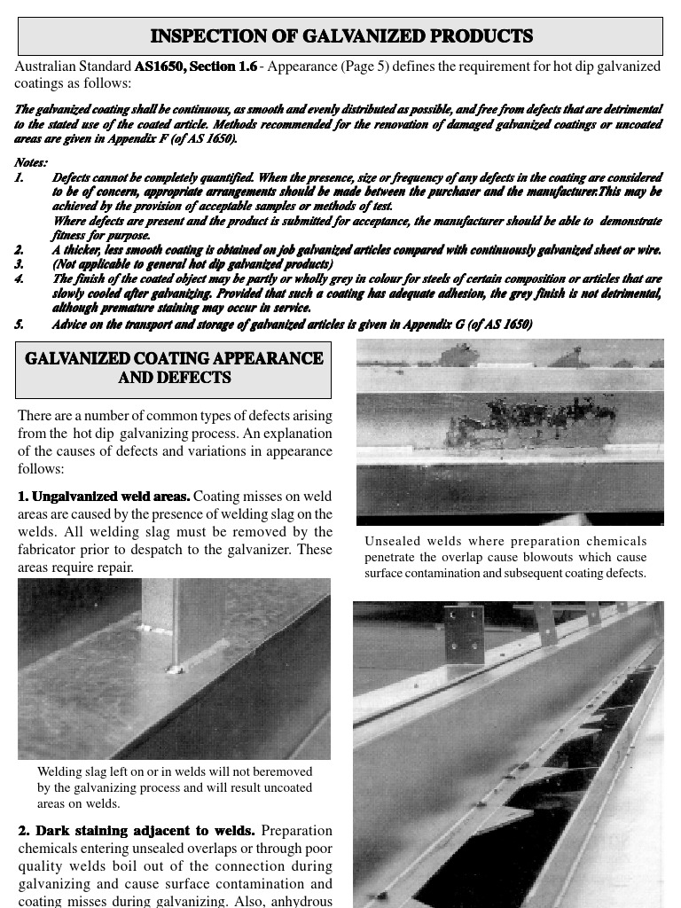 Hot Dip Galvanizing Defects Explained | PDF