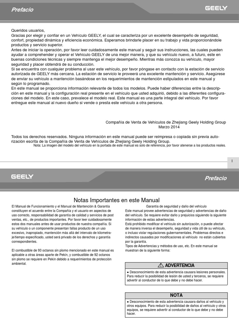 Manual de Usuario Geely GC7 en Español | PDF | Airbag | Sistema de ...