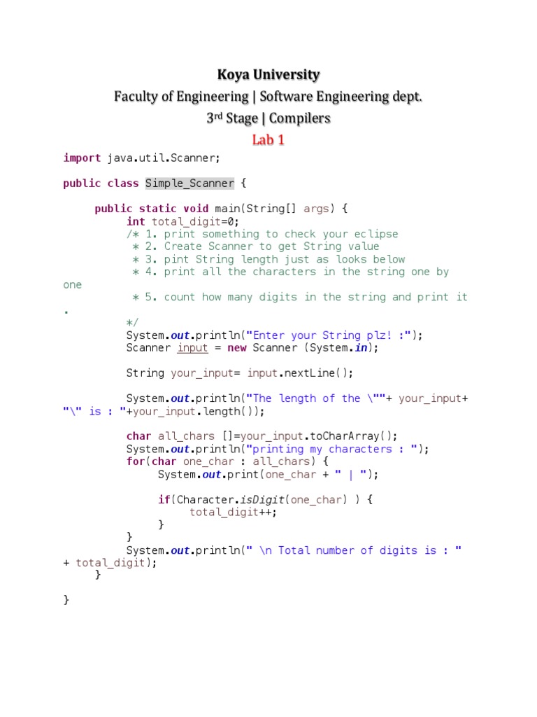 Compiler Lab: Java String Scanner | PDF