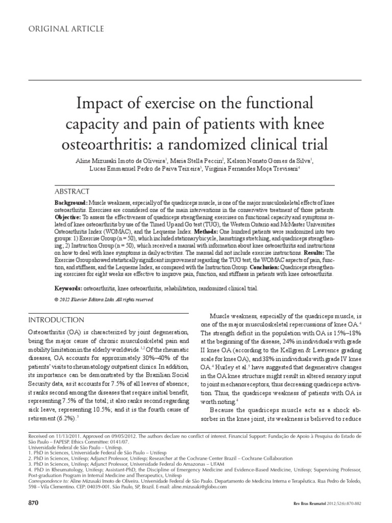 Impact of Exercise On The Functional Capacity and Pain of Patients With ...