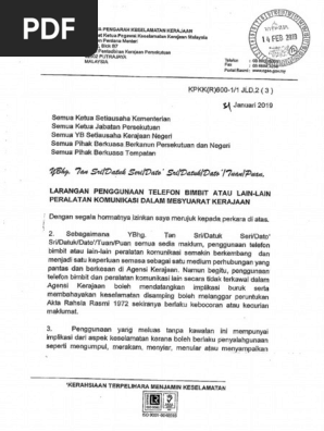 Larangan Penggunaan Telefon Bimbit Atau Lain Lain Peralatan Komunikasi Dalam Mesyuarat Kerajaan Pdf