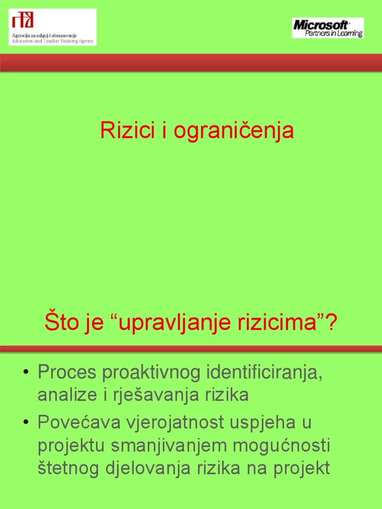 Rizici I Ogranicenja Na Projektima | PDF