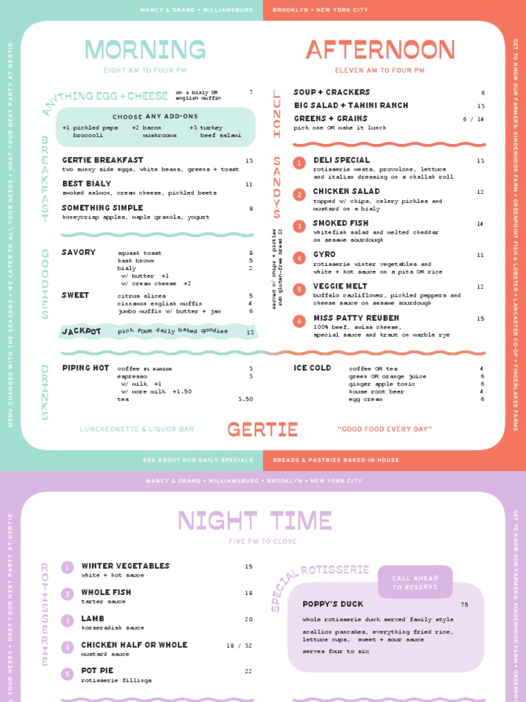 Gertie's Seasonal Menu Overview | PDF | Pickling | Salad